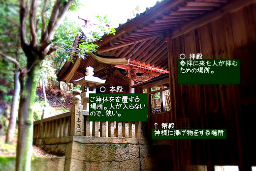 手前から拝殿、幣殿、本殿