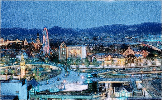 倉敷駅から見たチボリ公園